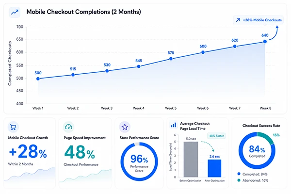 WooCommerce fashion storefront speed optimization case study analytics screenshot