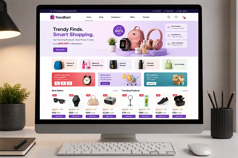 Dropshipping website homepage showcasing best products in India