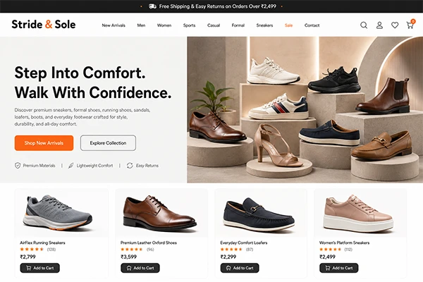 Custom Magento storefront design for Stride & Sole footwear brand