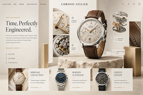 Shopify storefront design for Chrono Atelier luxury watch brand