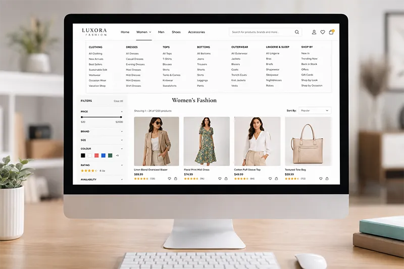 eCommerce website product categories