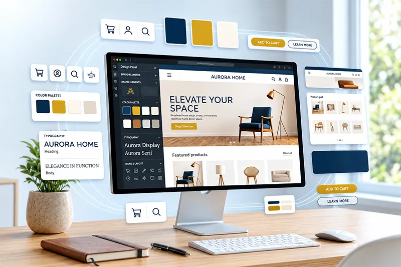 Custom eCommerce website interface with design elements