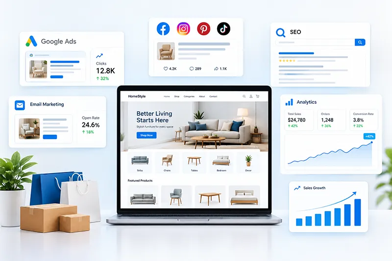 eCommerce marketing analytics dashboard tracking WooCommerce website performance